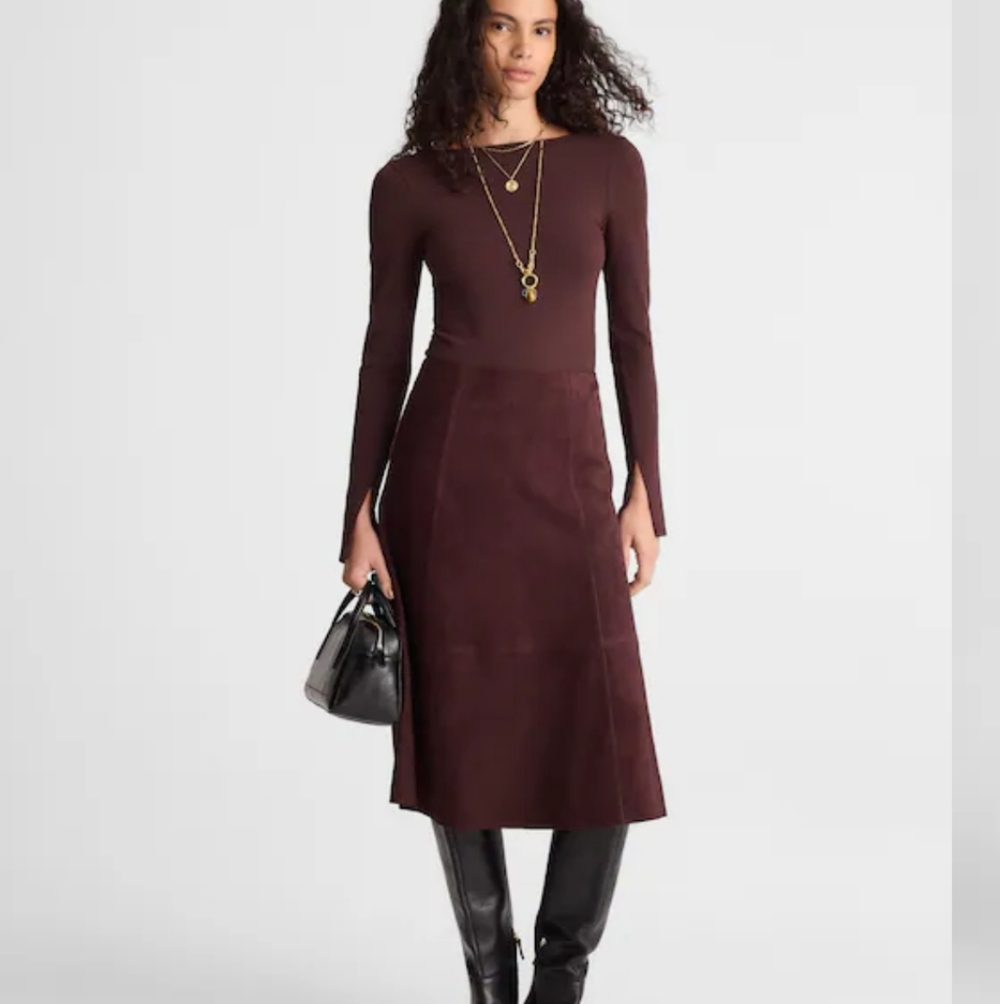 Madewell Seamed Midi Skirt in Suede NY240 Size 4 NWT Deep Purple